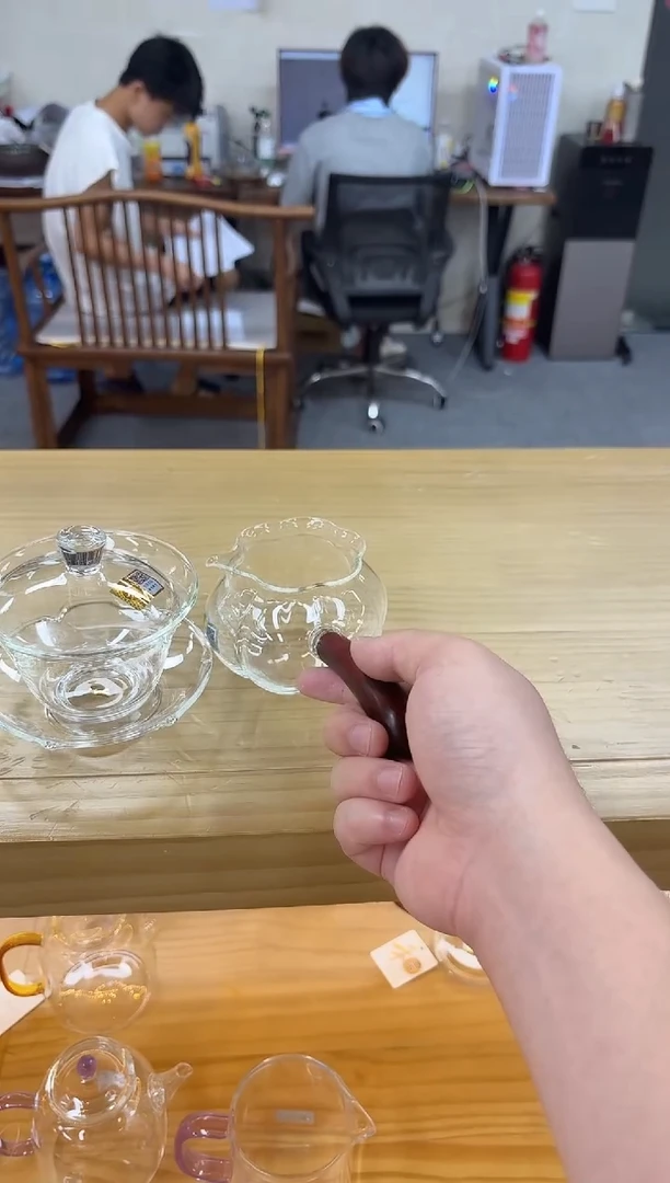 禾器-福木茶海-侧把透明色+禾器荷叶盖碗透明色