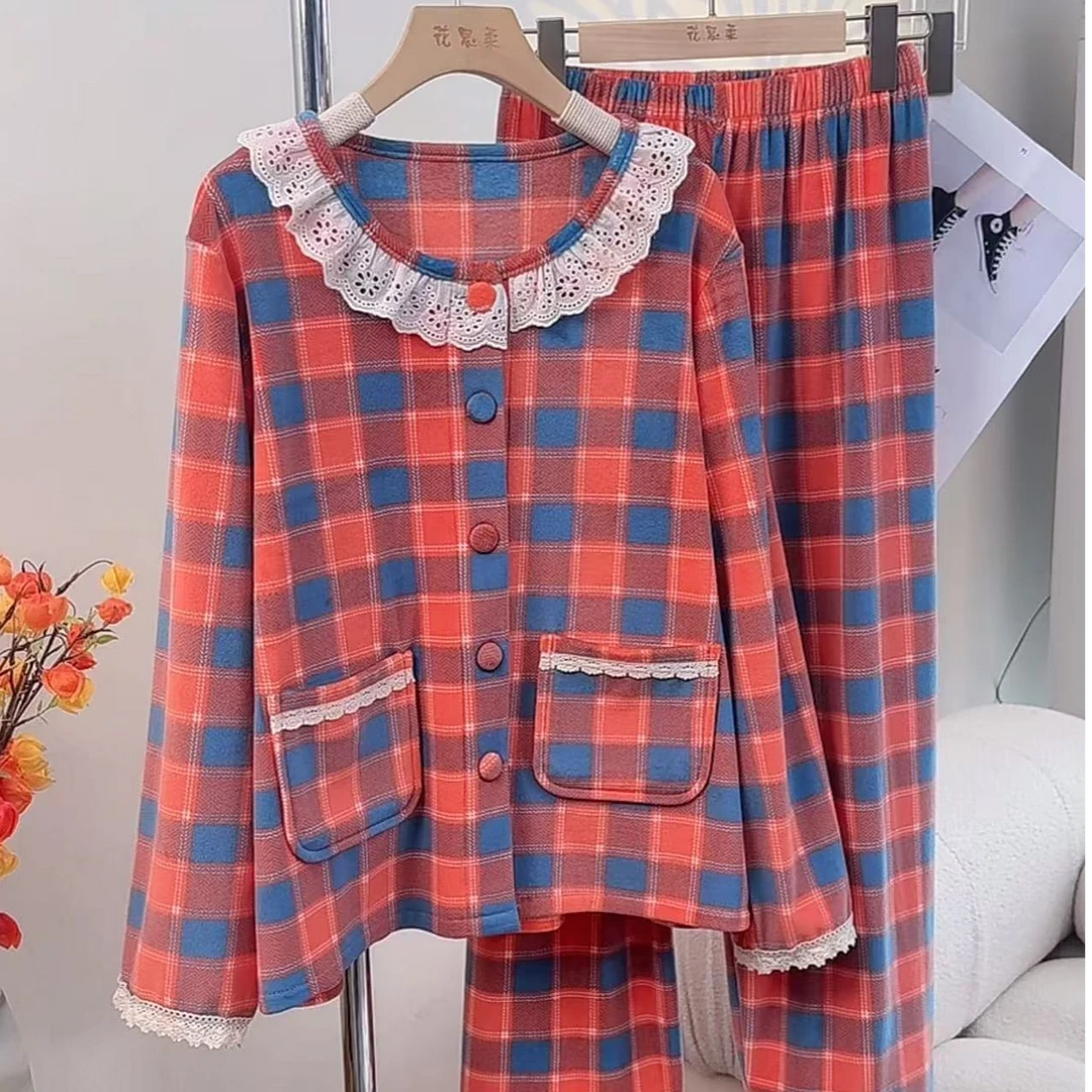 【新年定制格子】2025新款海岛绒睡衣女秋冬家居服舒适宽松简约
