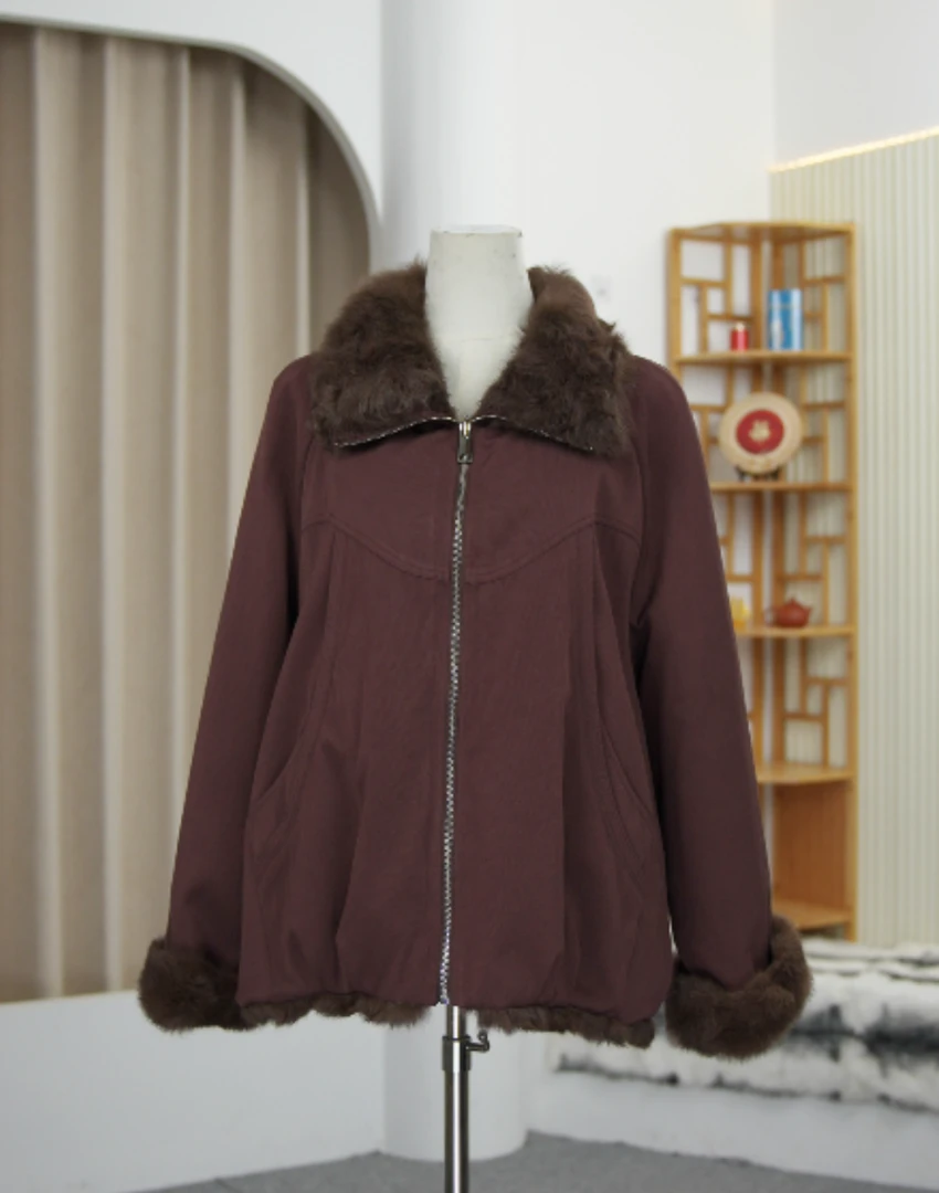 【甜美精灵】2025海宁秋冬时尚百搭双面穿派克服保暖休闲女士外套