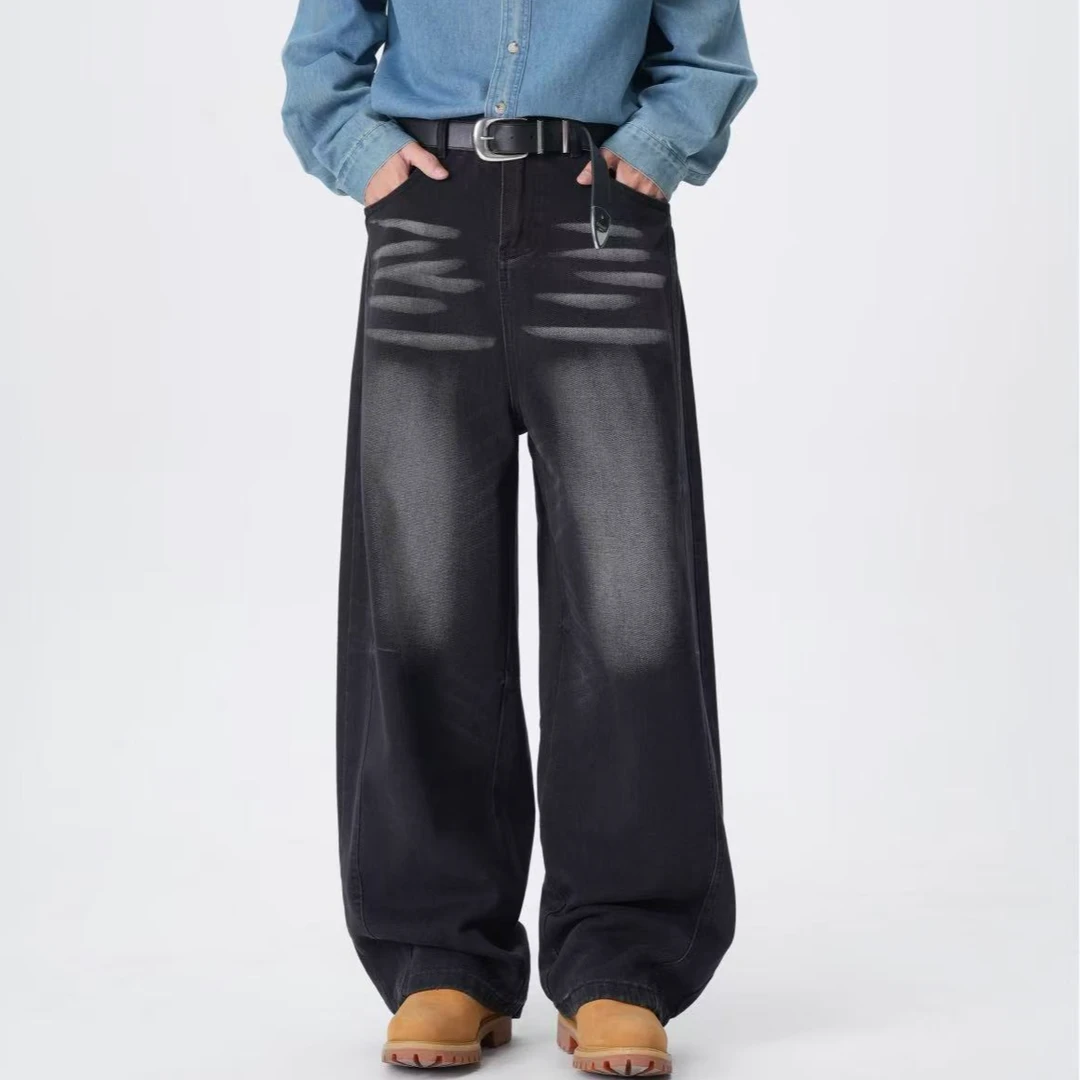 JPLJ男长裤水洗秋季男士水洗黑牛仔裤宽松百搭做旧潮流秋冬显瘦