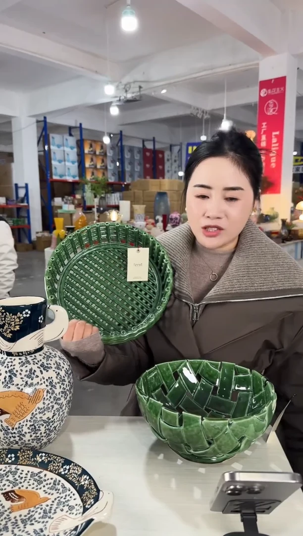 YS-陶瓷璀璨绿编织筐