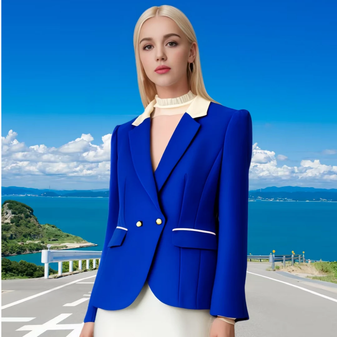 西装西服上衣外套春秋春秋蓝色时尚女装2025春季新品品牌女装职业
