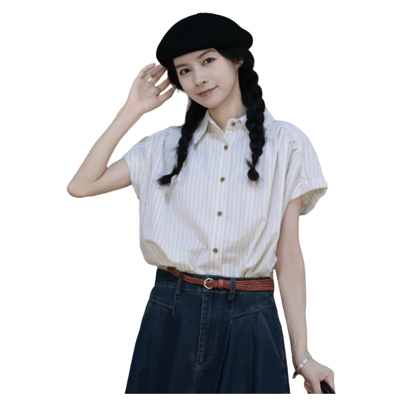 25夏季新品LIUKE留刻翻领竖条排扣衬衫14250423548