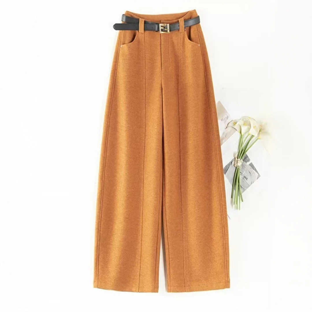 醋酸羊毛呢弯刀裤女2025秋冬新款高腰显瘦垂感休闲软糯亲肤阔腿裤