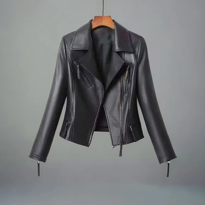 皮衣街头风秋季短款春秋真皮女士女装机车服时尚外套修身皮衣短款