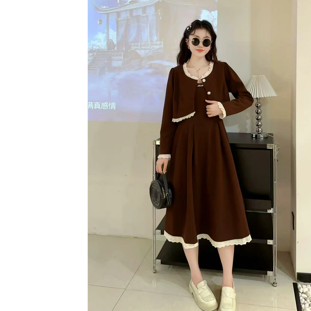 大码吊带裙两件套千金风两件套胖MM开春穿搭小香风显瘦收腰