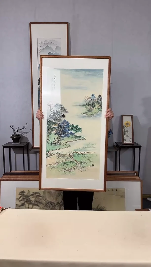 国画手绘*溪畔雅逸图*62*122cm带框发货