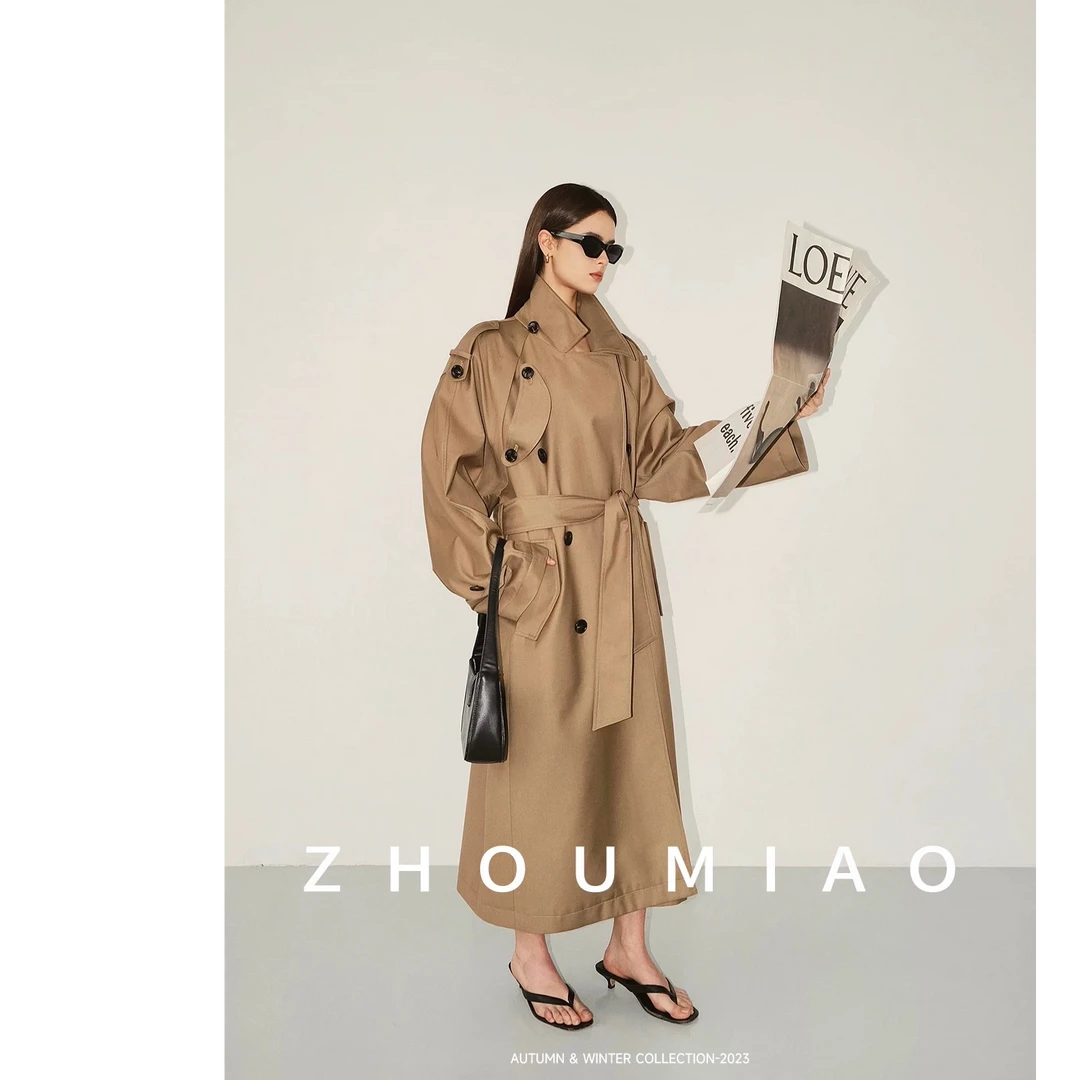 闪闪专属-ZHOU淼巴黎旧梦风中长款春秋季英伦风经典气质廓形风衣