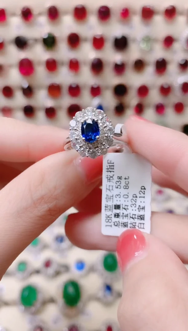 18K金戒指蓝宝石18K金镶嵌1