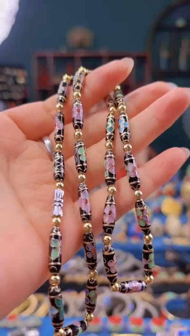 非遗 景泰蓝项链 竹节黑色