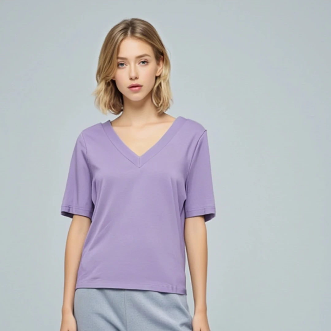 夏季短袖V领针织衫上衣S008