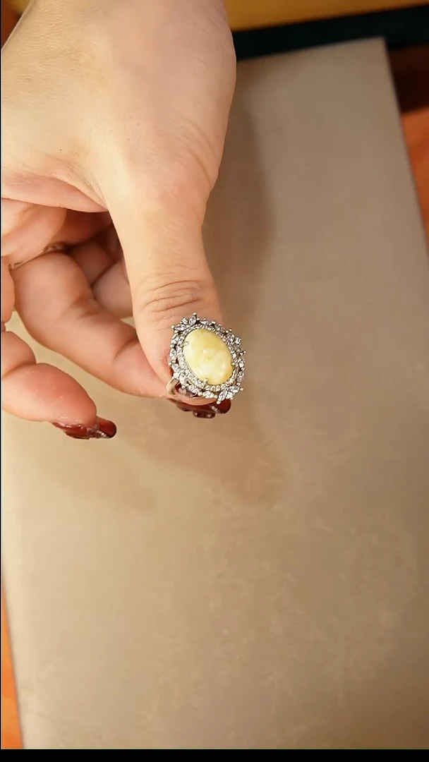 【闪购商品】琥珀戒指银S925镶嵌戒指