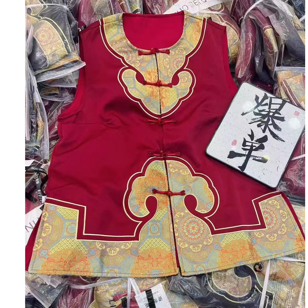 D25022秋新款盘扣花朵提花时尚国风马甲