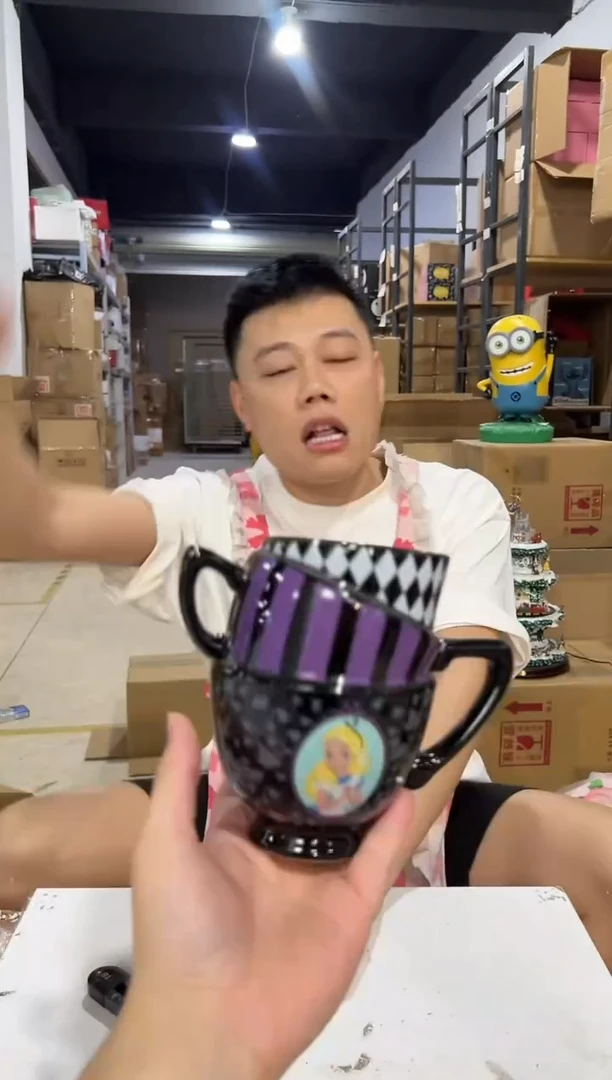 瓷片陶瓷黑紫叠叠杯