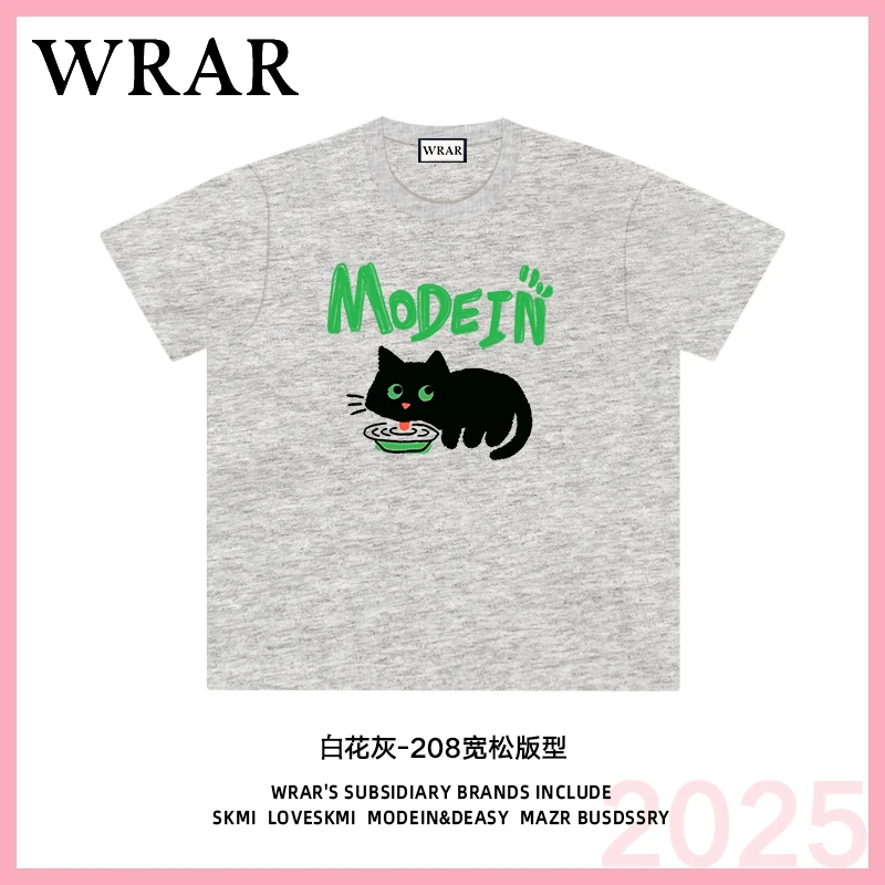 【喝水黑猫】新品潮流圆领夏季透气宽松T恤情侣半袖动漫印花