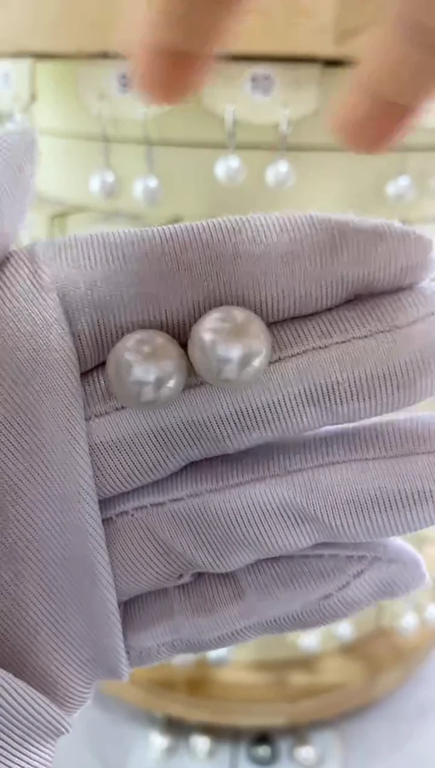 银S925镶嵌淡水珍珠耳饰10-11mm