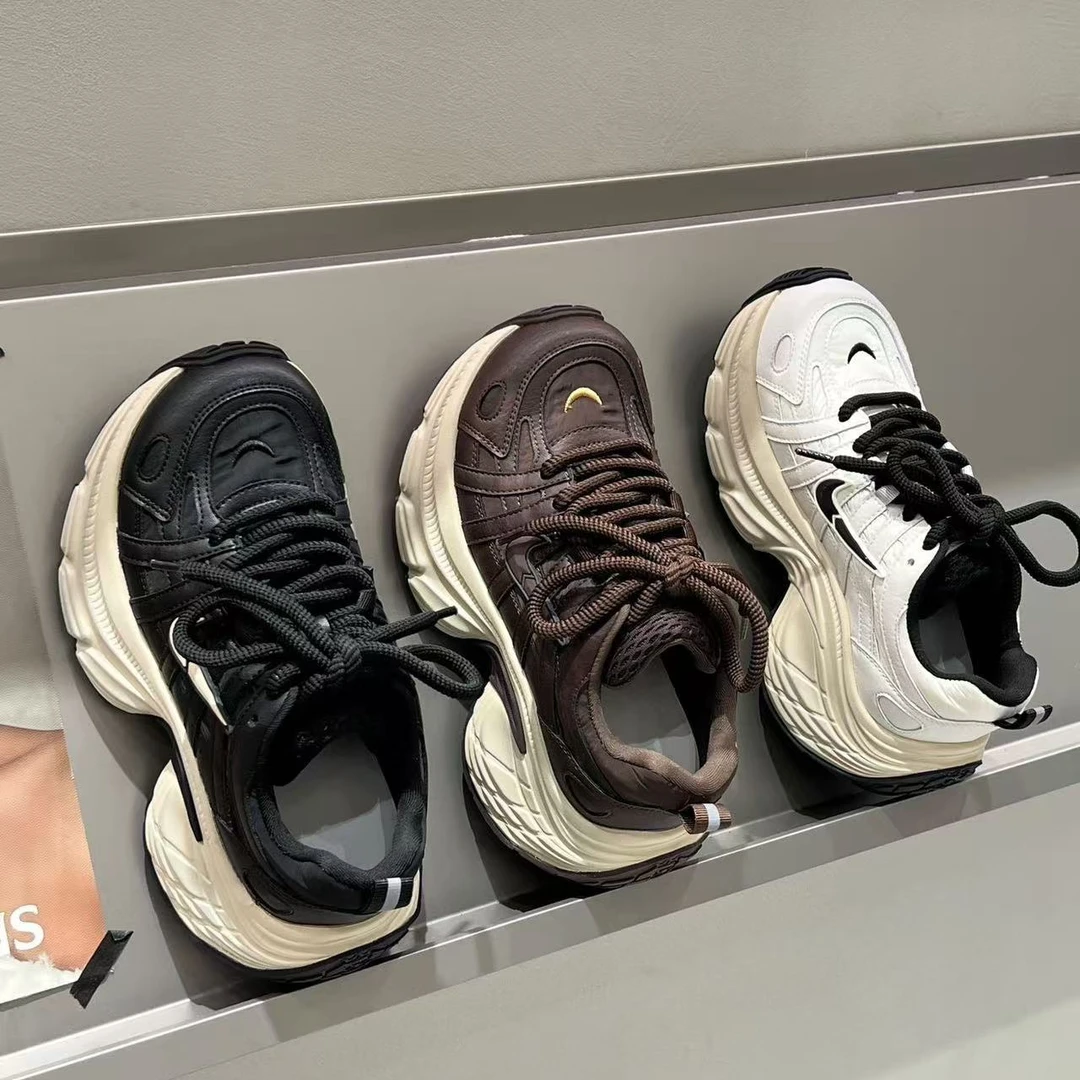 欧货时髦厚底老爹鞋秋季新款小个子增高擦色系带运动鞋休闲潮鞋