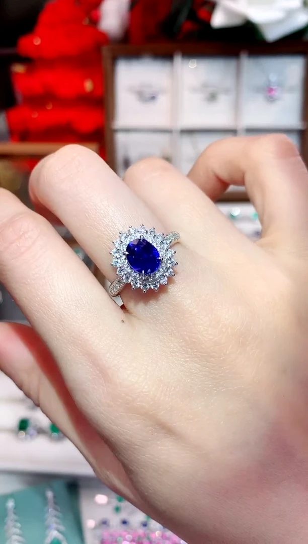 戒指蓝宝石18K金镶嵌1.51ct/天然宝石/七天无理由