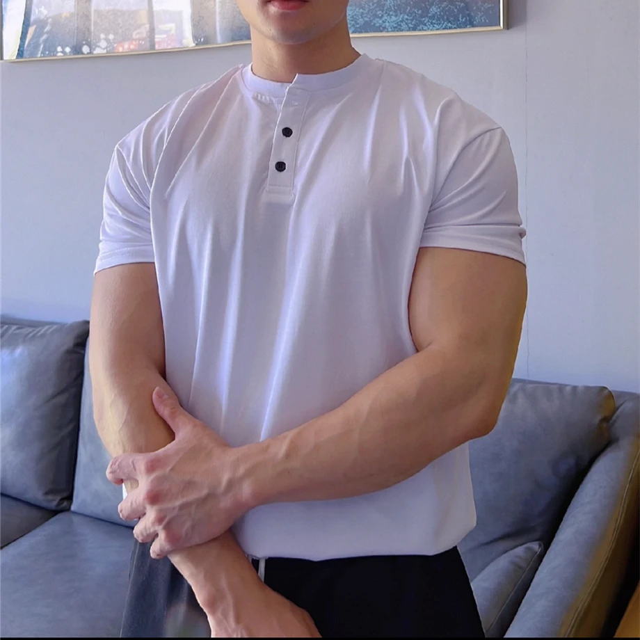 美式运动显壮短袖男休闲健身户外凉感收袖口亨利衫简约日常polo衫