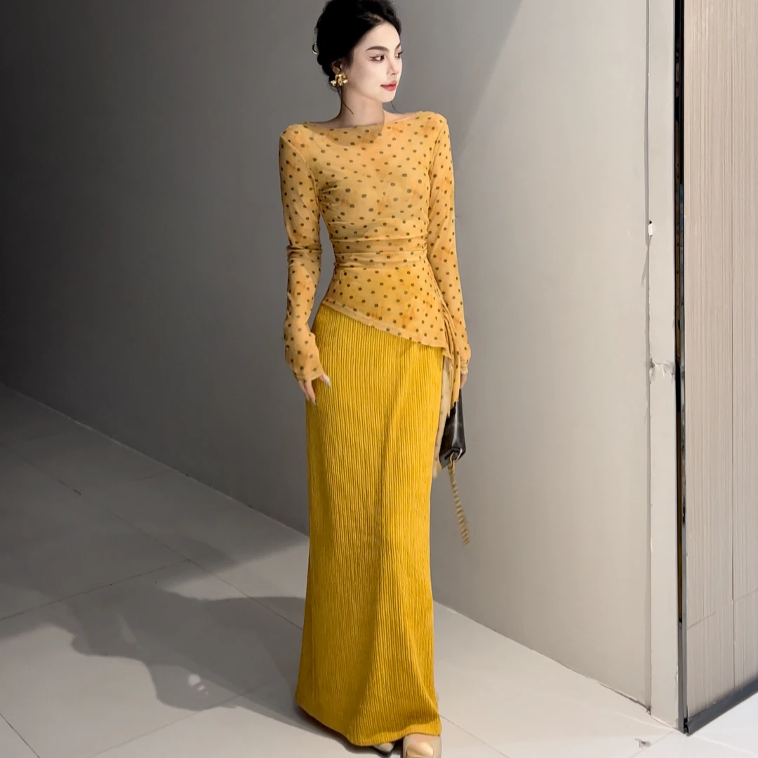 时尚套装夏季长袖百搭透气女士气质修身印花复古风