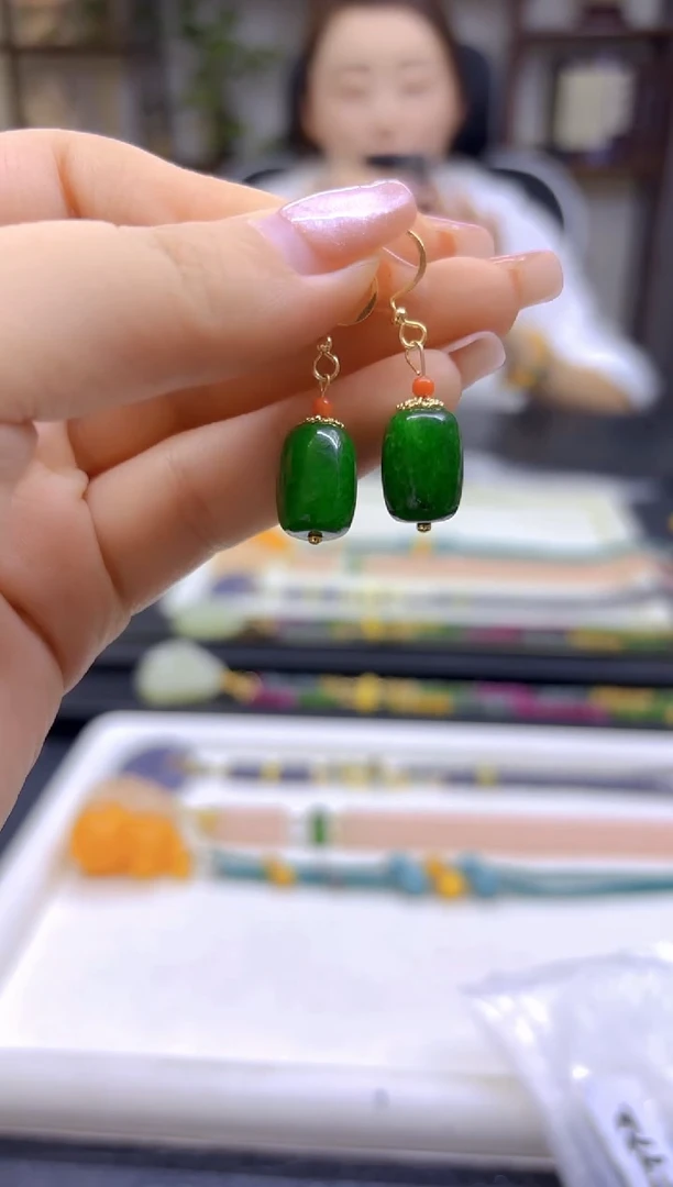 翡翠14K金镶嵌耳饰DIY款E772