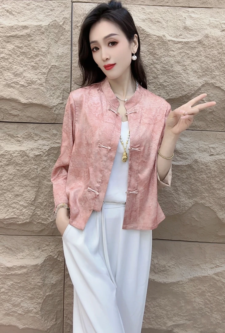 【新中式】2025春夏新款时尚休闲国潮风九分袖小香风上衣女外套