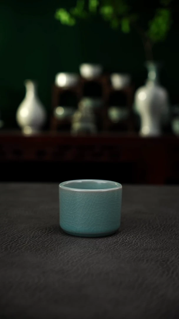 瓷片天青釉  扳指杯 精品  平