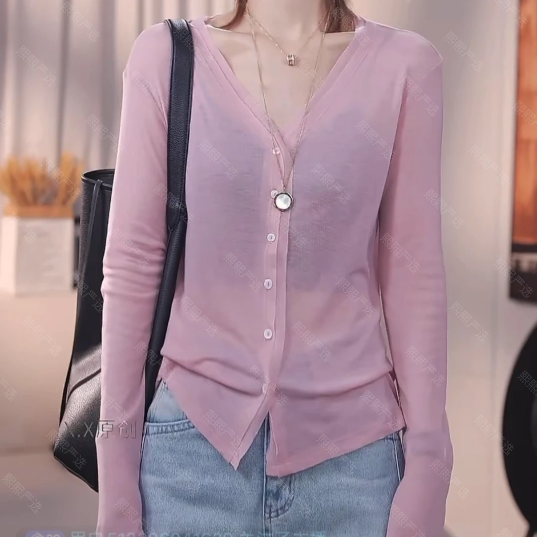 XX.YX(高级多巴胺）春夏弹力天-丝羊毛V领长袖开衫6157(不可机洗）