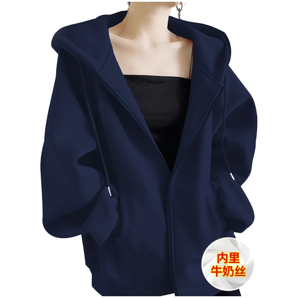 山东即墨卫衣韩系藏青风暴来袭2025新款秋冬连帽卫衣减龄高级穿搭