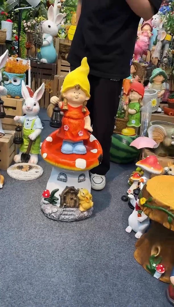 女孩和蘑菇凳子摆件&002&