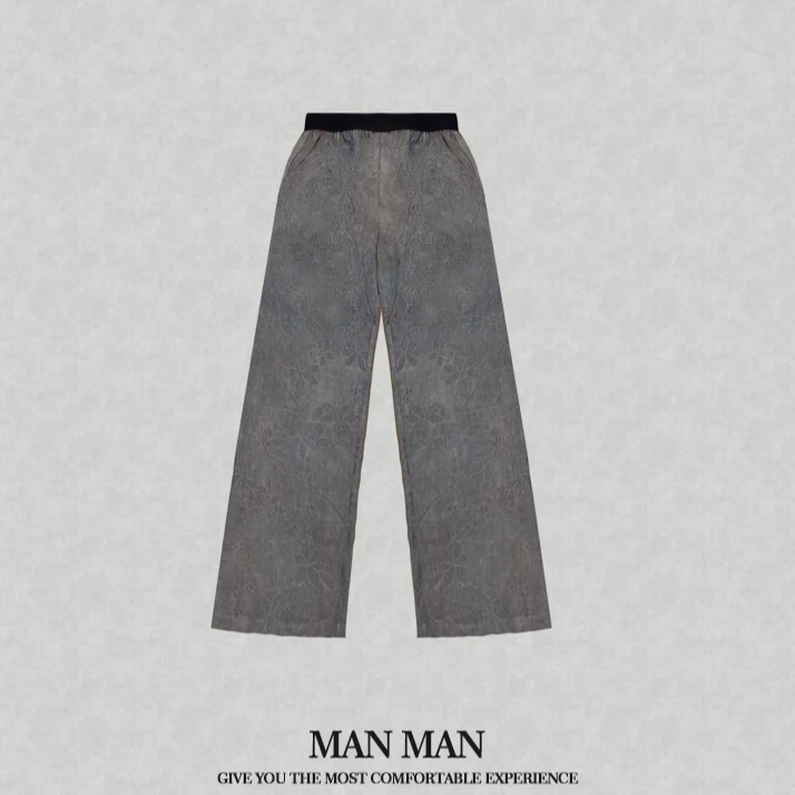 满满出品-『丝麻直筒裤』24089百搭阔腿宽松春夏灰色高腰国风穿搭