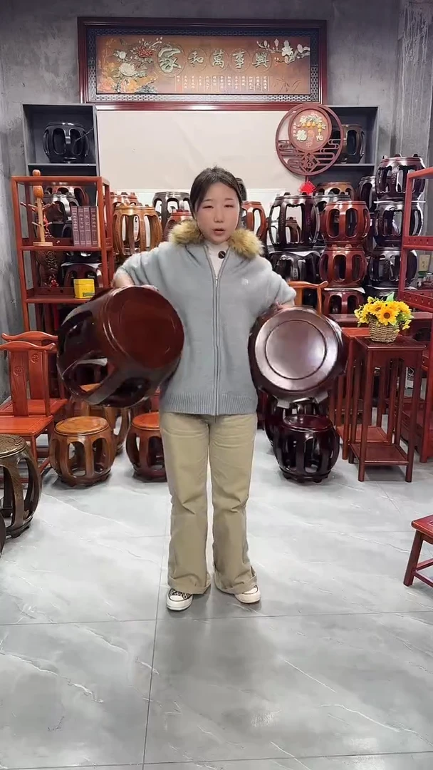 花梨木类家具胡桃色小号鼓凳+大号鼓凳【2条】