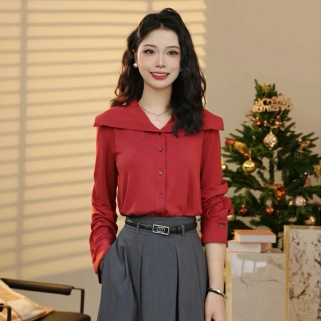 GIRDEAR/哥弟冬季爆款新款经典职场小众洋气修身长袖衬衫130003