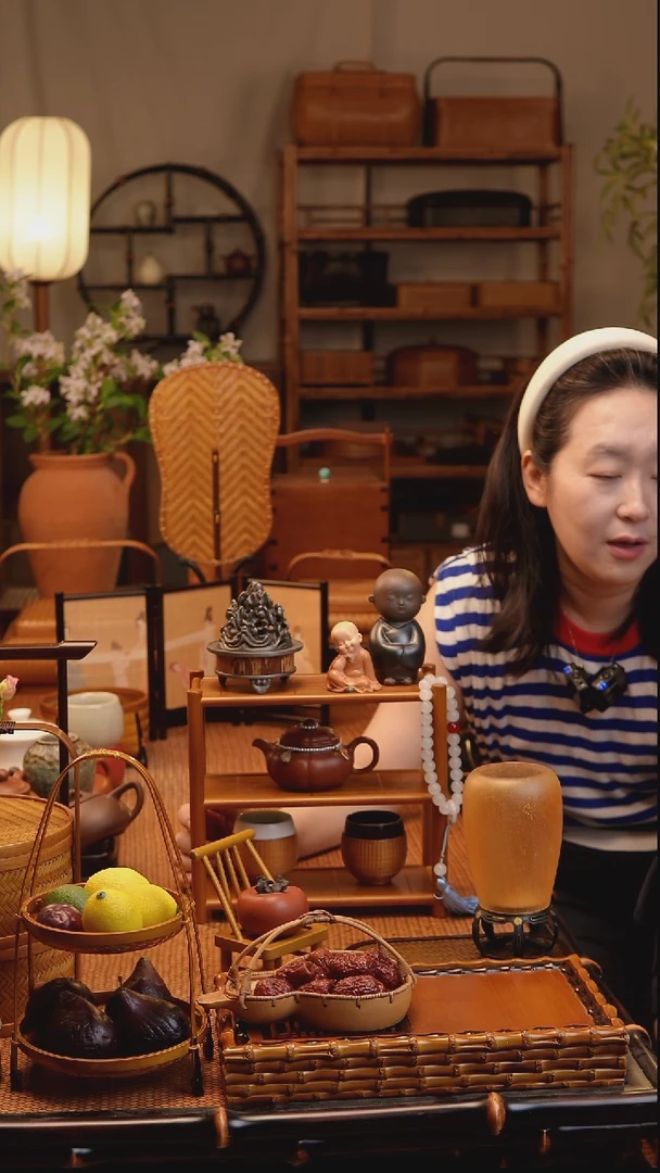 素味 楠竹竹编三层壶架杯架