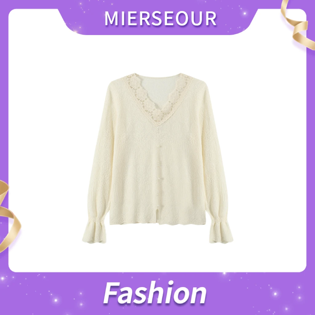 韩系高级感蕾丝钩花羊毛针织衫春季新款时尚洋气针织衫女-FC223