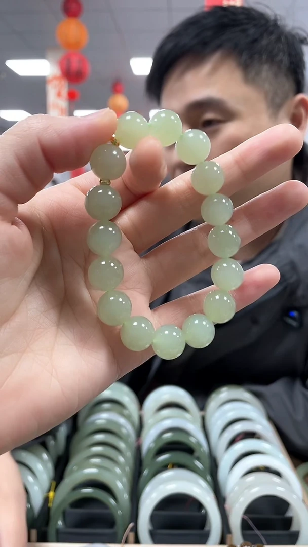【闪购商品】和田玉手链未镶嵌翠胶猫卡12手串一条