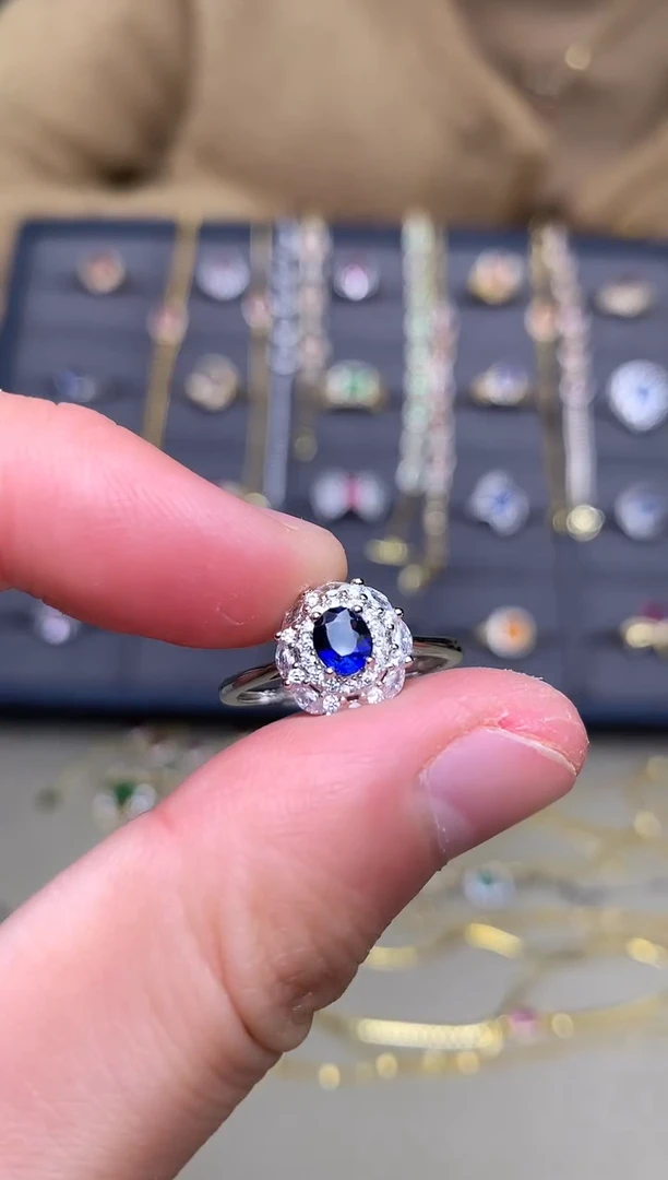 戒指蓝宝石银S925镶嵌戒指