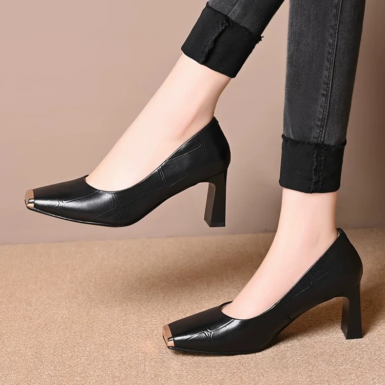 2025春季浅口软底单鞋女方头舒适鞋铁头百搭气质小香风晚晚鞋J