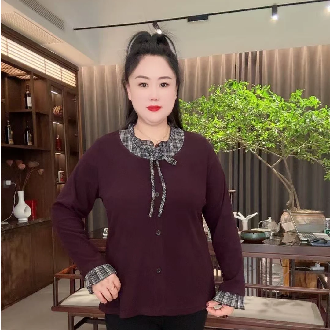 2025新款气质圆领花边拼接净版收腰百搭显瘦打底衫