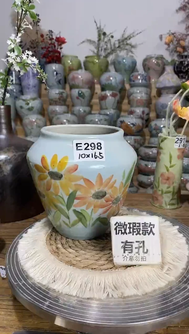 景德镇瓷韵手绘陶瓷花盆   E298 口微不圆