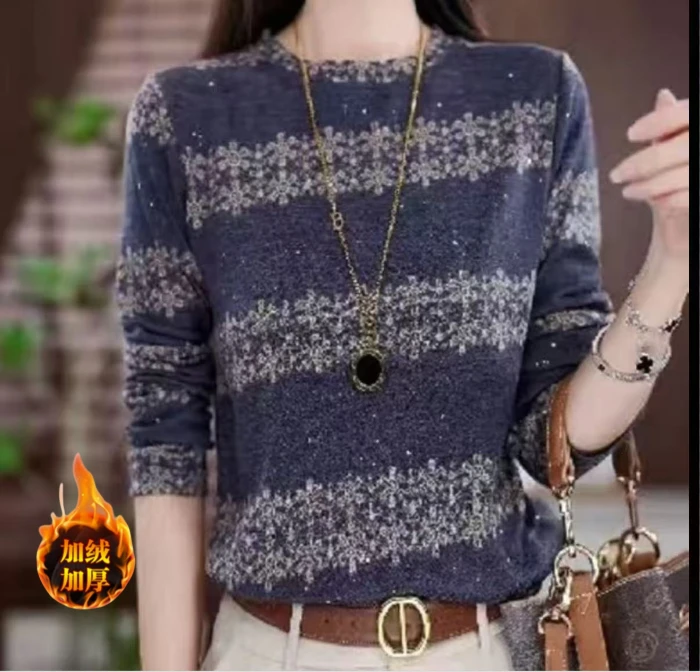 [洒银]秋季长袖印花衬衫休闲宽松遮肚子显瘦外穿小衫