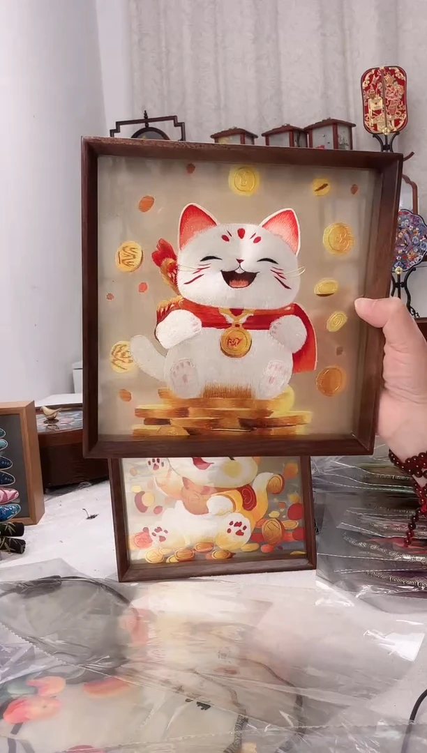 扇子苏绣作品手工摆台