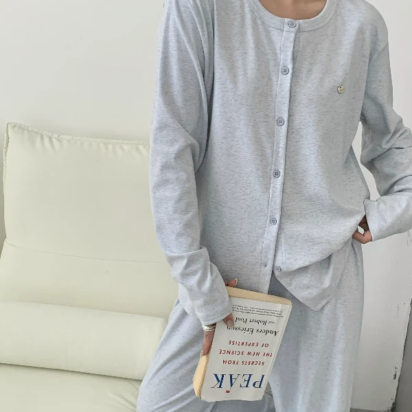 韩系睡衣套装秋冬新款长袖保暖亲肤家居服二件套透气简约款式