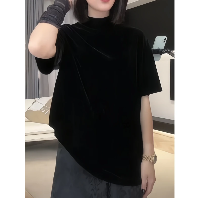 时尚洋气高级感短袖T恤女2025夏季新款大码胖MM宽松显瘦半袖上衣