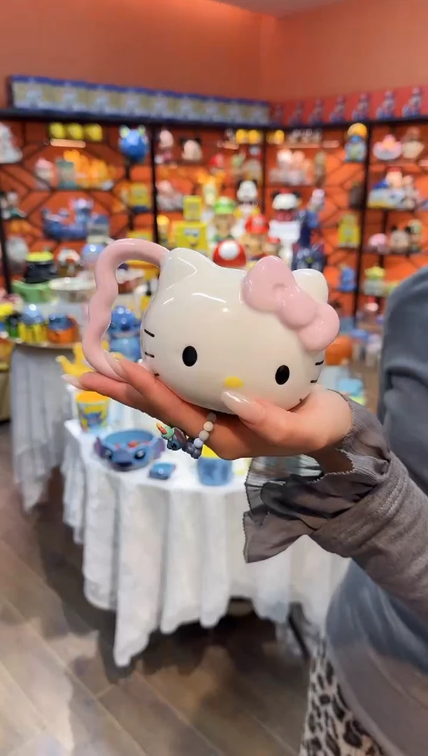 瓷片@@粉色凯特猫陶瓷水杯