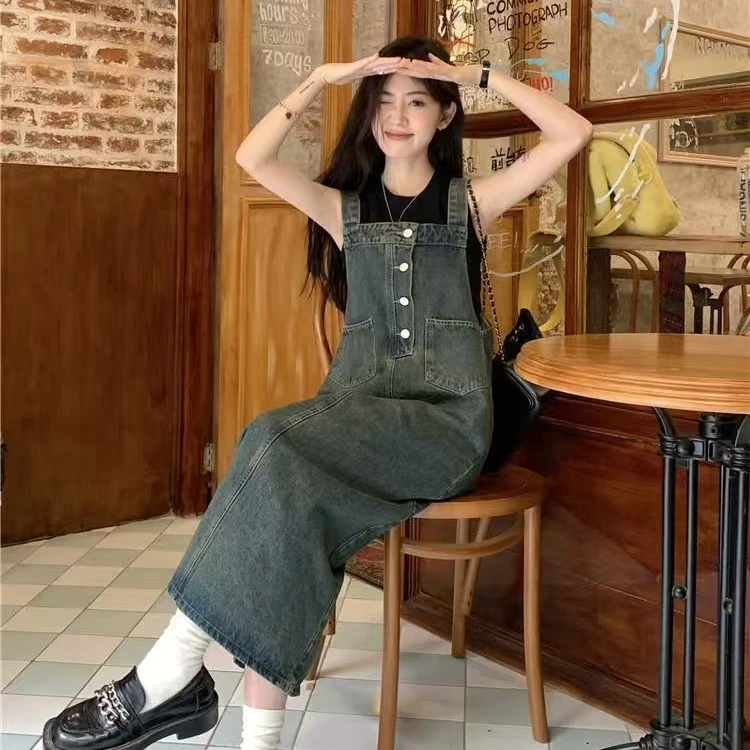 2025夏季新款设计感小众显瘦通勤休闲百搭牛仔连衣吊带裙