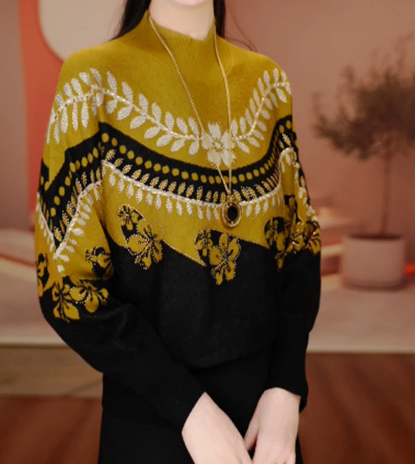 秋季新款含绵羊毛针织毛线衣长袖百搭弹力舒适保暖V25Y219