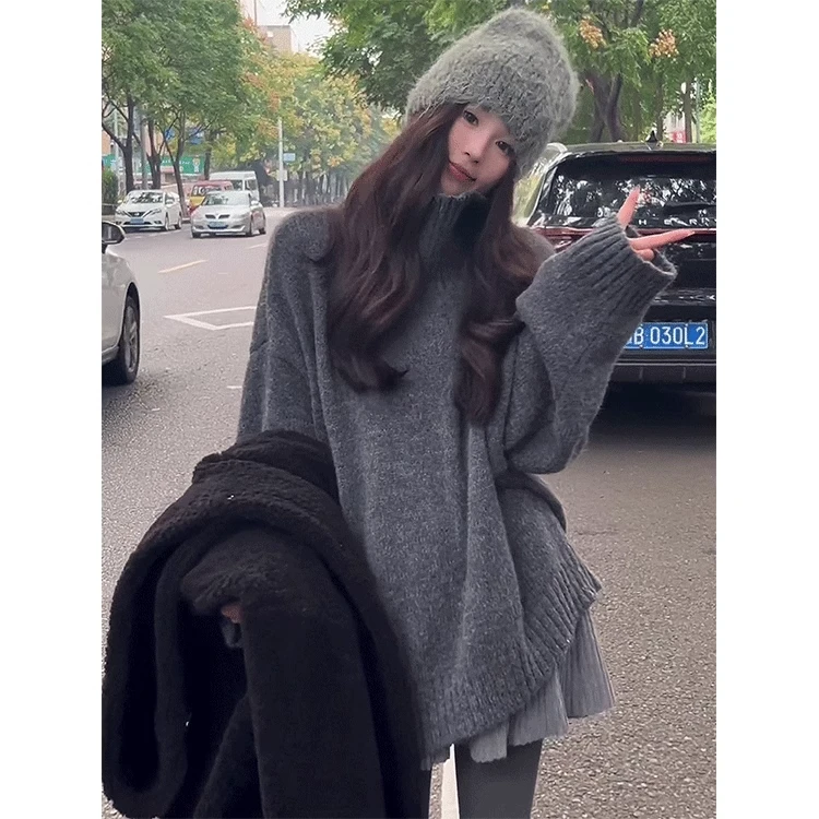 慵懒风春秋中长款内搭高领毛衣女款2025新款冬季爆款外穿针织衫女