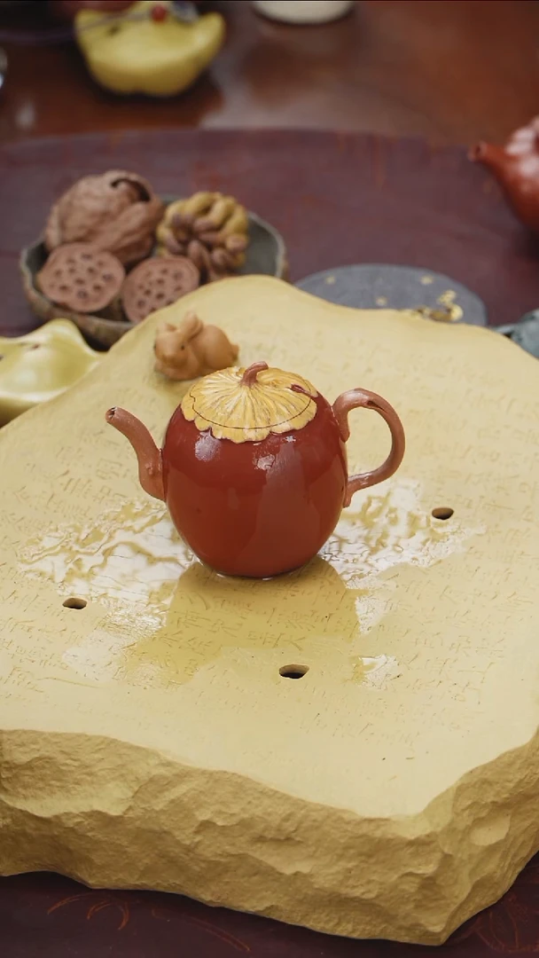 紫砂茶壶小高柿粉浆款段泥