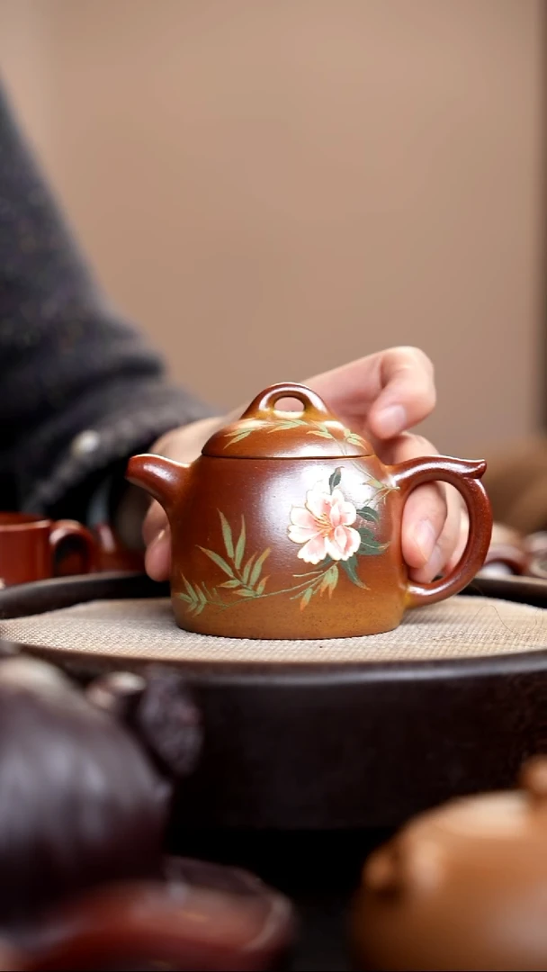 茶壶紫砂柴烧秦权泥绘花